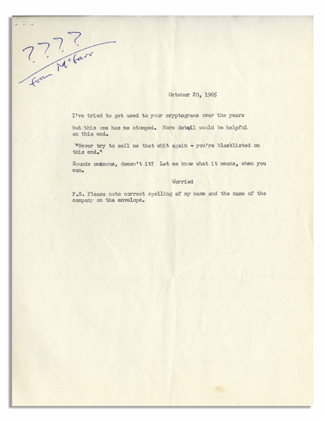 Hunter S. Thompson Letter From 1965 While Writing ''Hell's Angels'' -- ''...I am either drunk or on the bike, or both. Acceleration above 60 has been substantially increased...''